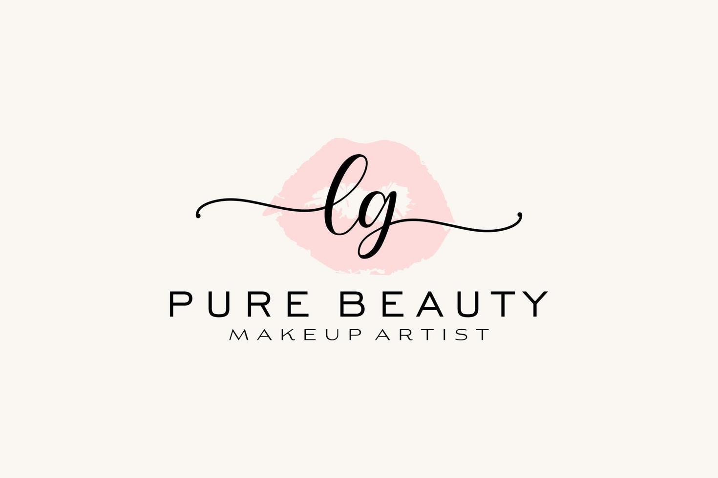 anfängliches lg-aquarelllippen-vorgefertigtes logo-design, logo für make-up-artist-business-branding, errötendes beauty-boutique-logo-design, kalligrafie-logo mit kreativer vorlage. vektor