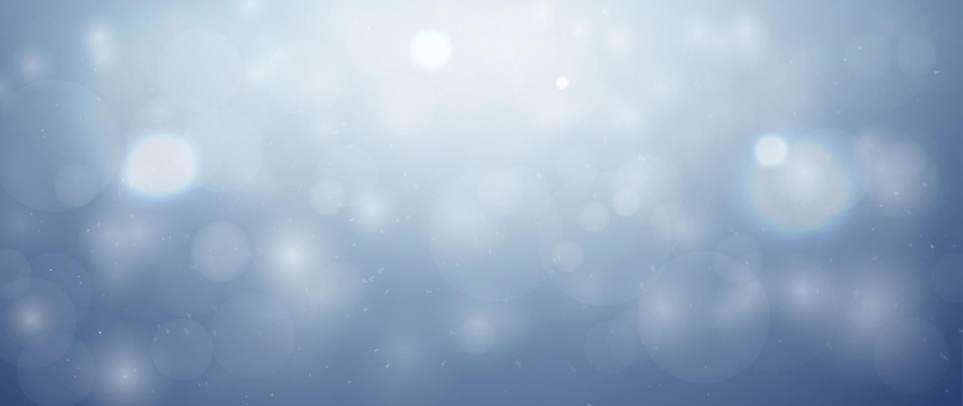 frohe weihnachten hintergrund. glänzender blauer Himmelshintergrund verschwommen mit weißen Kristallschneeflocken und schönem hellem Bokeh. Weihnachtsvektorhintergrund vektor