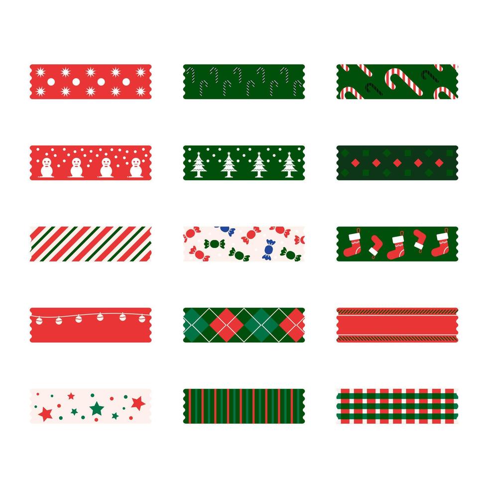jul dekorativ tejp washi klistermärke remsor för text dekoration. uppsättning av färgrik mönstrad washi tejp. vektor illustration