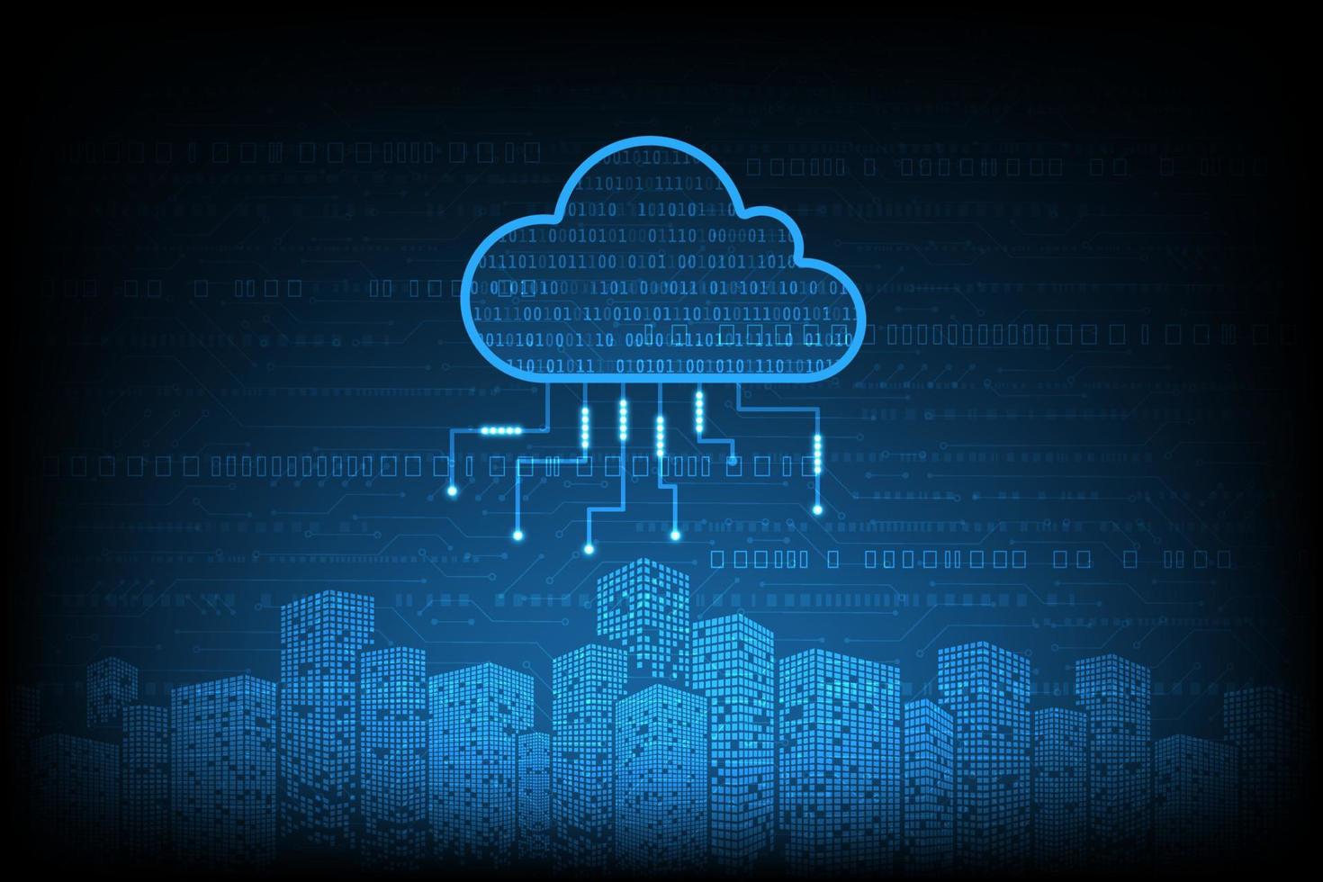 vektor Hej tech teknologi lagring med moln begrepp. nätverk och kommunikation i en digital abstrakt cyber stad.