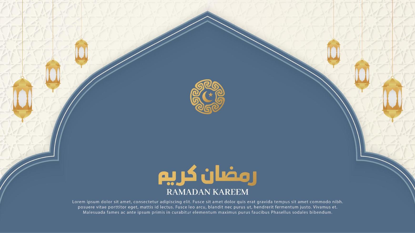 ramadan kareem islamischer arabischer blauer luxusbogenhintergrund mit schönen dekorativen laternen vektor