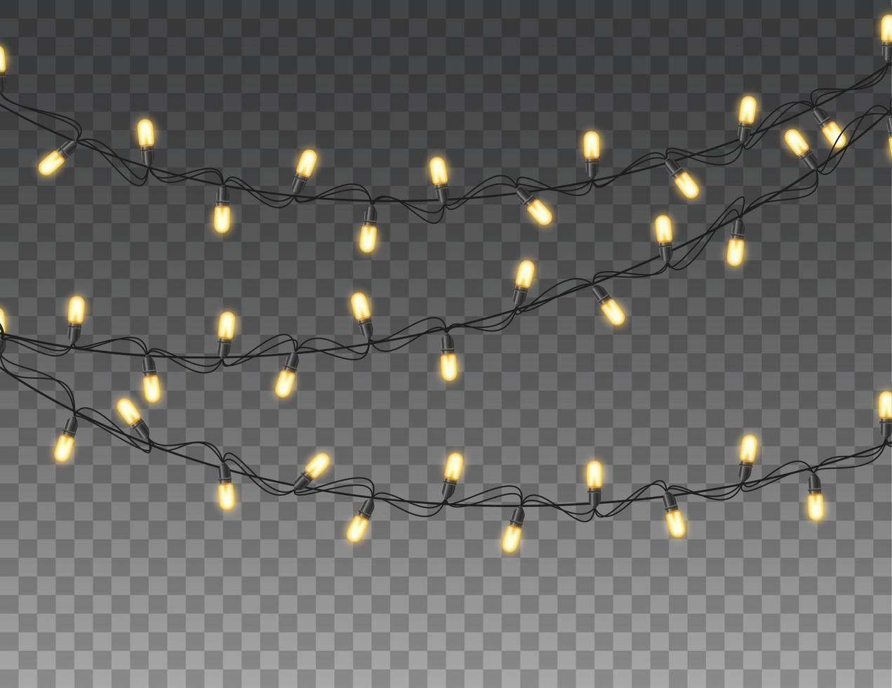jul lampor isolerat realistisk design element. lysande lampor för jul Semester hälsning kort design. girlander, jul dekorationer vektor