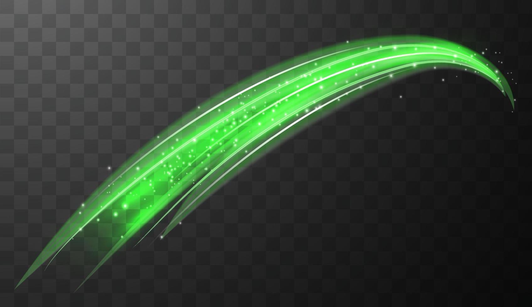 grün leuchtende, glänzende Spirallinien, abstrakte Lichtgeschwindigkeit und glänzende Wellenspur vektor