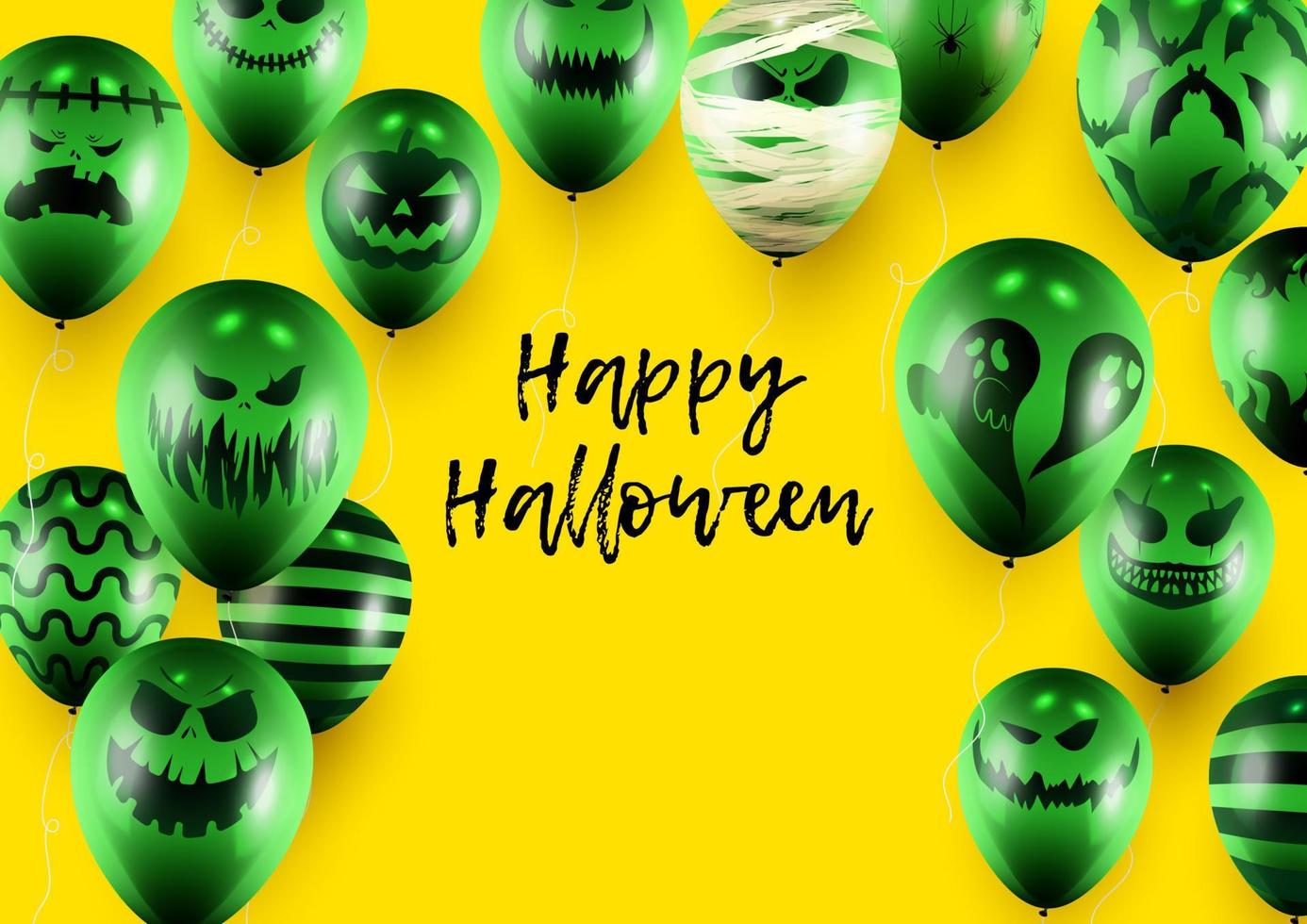 Halloween-Poster und Banner-Vorlage mit grünen Luftballons auf gelbem Hintergrund vektor