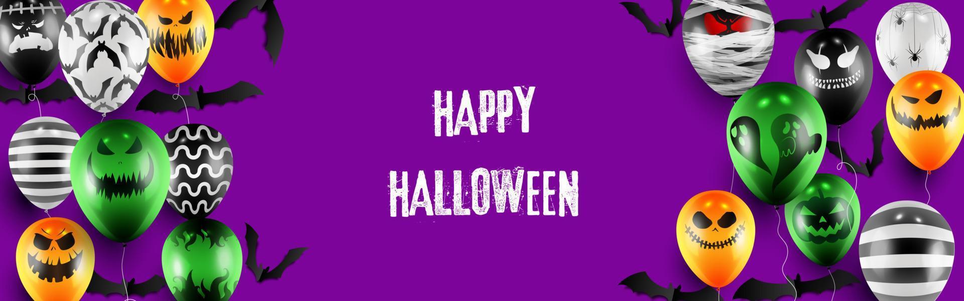 Happy Halloween Süßes oder Saures Banner Vorlage mit gruseligen Ballons und Halloween-Elementen Hintergrund vektor