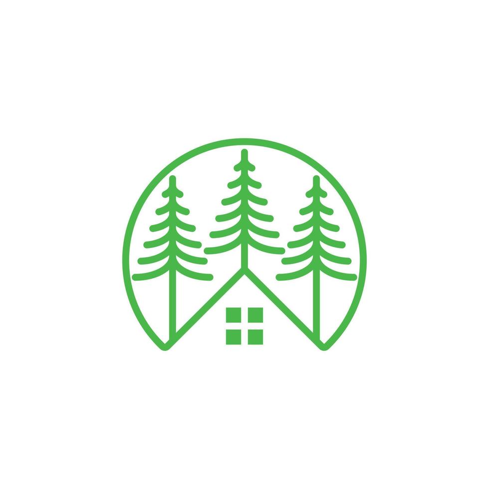 stuga vektor logotyp med ceder barrträd tall träd. minimalistisk och enkel fast egendom ikoner. linje konst retro hipster årgång symbol. organisk hus, skog stuga design illustration.