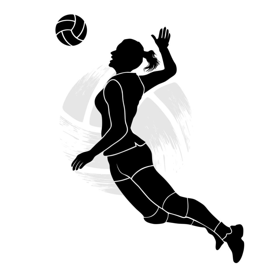flickor volleyboll spelare hoppar till spika de boll. vektor illustration