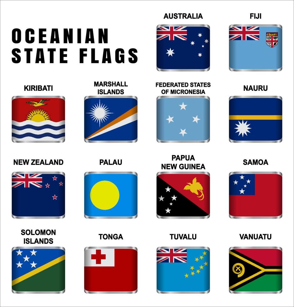 oceanisk stat flaggor 3d fyrkant vektor