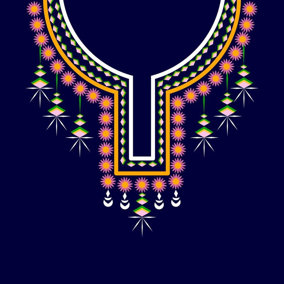 geometrische ethnische Halskette, buntes traditionelles Musterdesign der Ausschnittstickerei für Frauenkleidung, Schmuck, Kragenhemden, T-Shirt. vektor