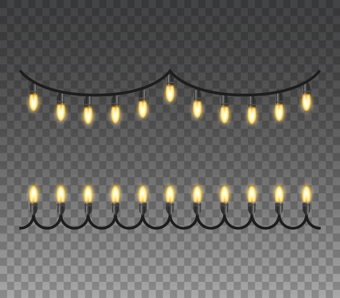 weihnachtslichter isolierte realistische designelemente. leuchtende lichter für weihnachtsgrußkartendesign. Girlanden, Weihnachtsschmuck vektor