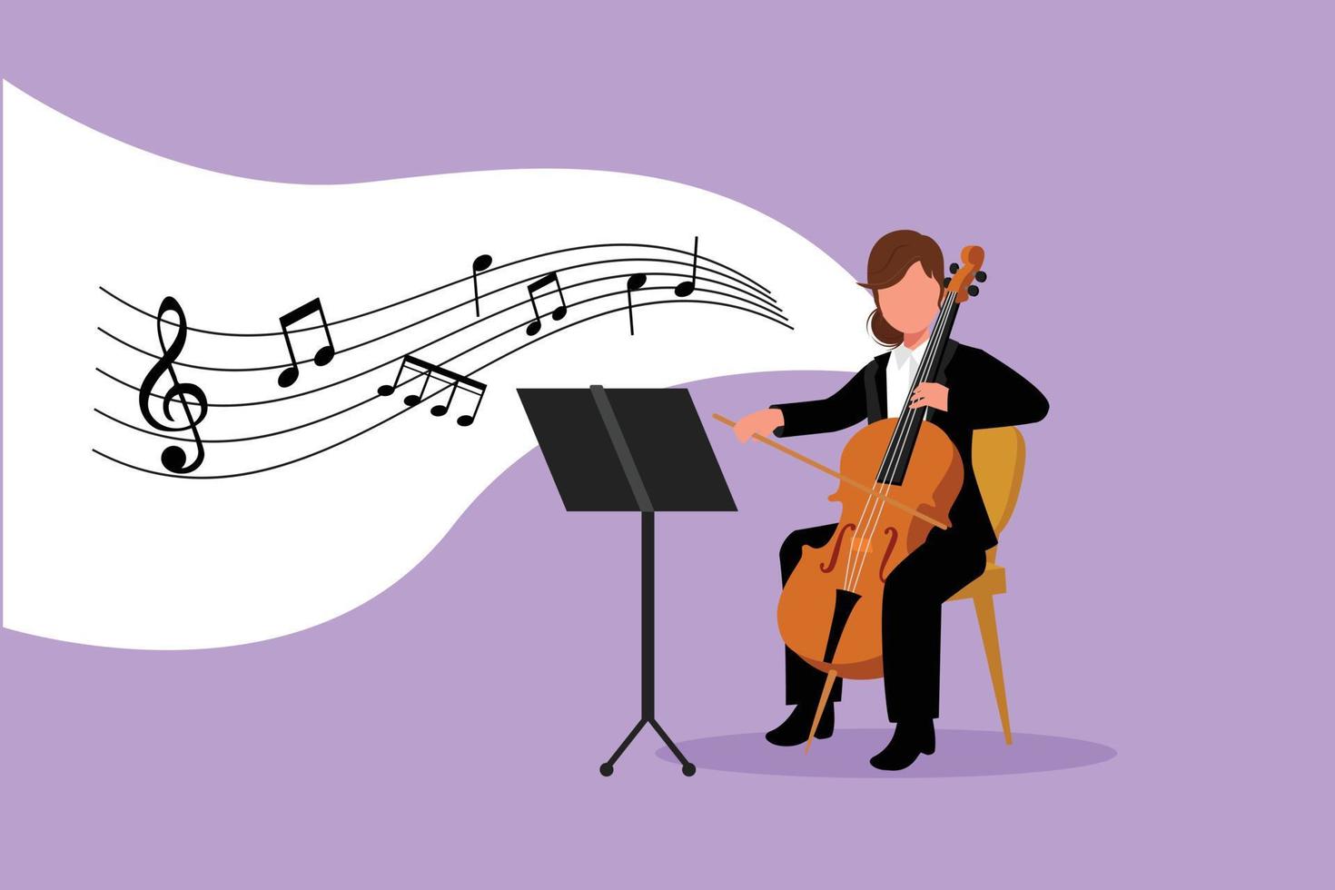 Business Flat Drawing junge talentierte weibliche Performerin, die auf Kontrabass spielt. cellistin, die cello spielt, musikerin, die klassisches musikinstrument spielt. Cartoon-Charakter-Design-Vektor-Illustration vektor