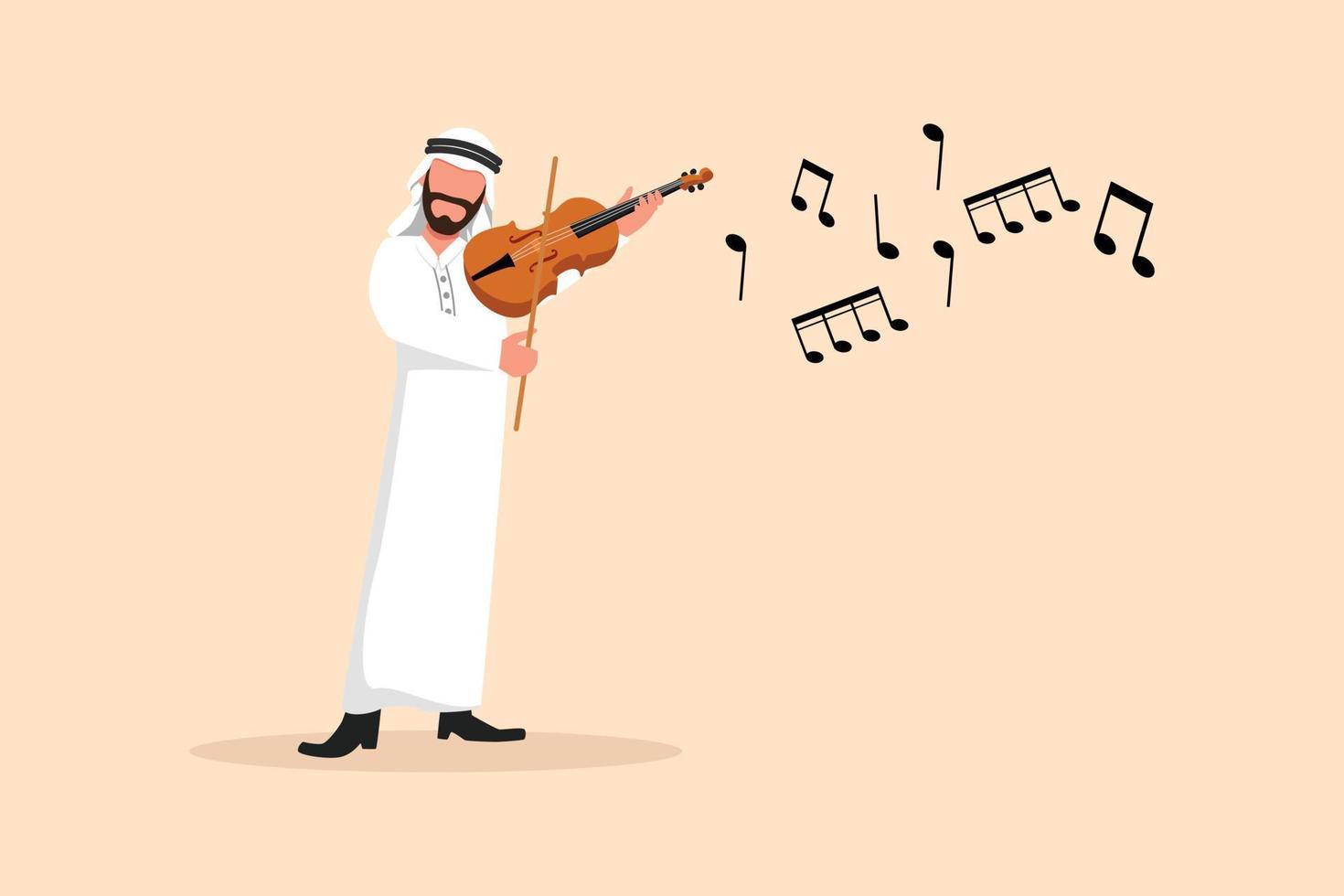 Geschäft flache Zeichnung glücklicher Mann Musiker Geige spielen. klassischer musiker mit musikinstrument. arabischer männlicher musiker in traditioneller kleidung, der geige spielt. Cartoon-Design-Vektor-Illustration vektor