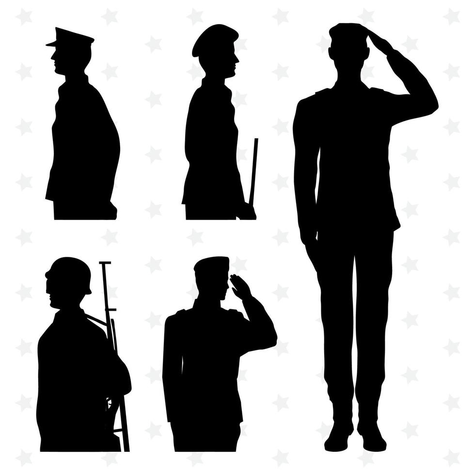 fem soldater silhuetter vektor