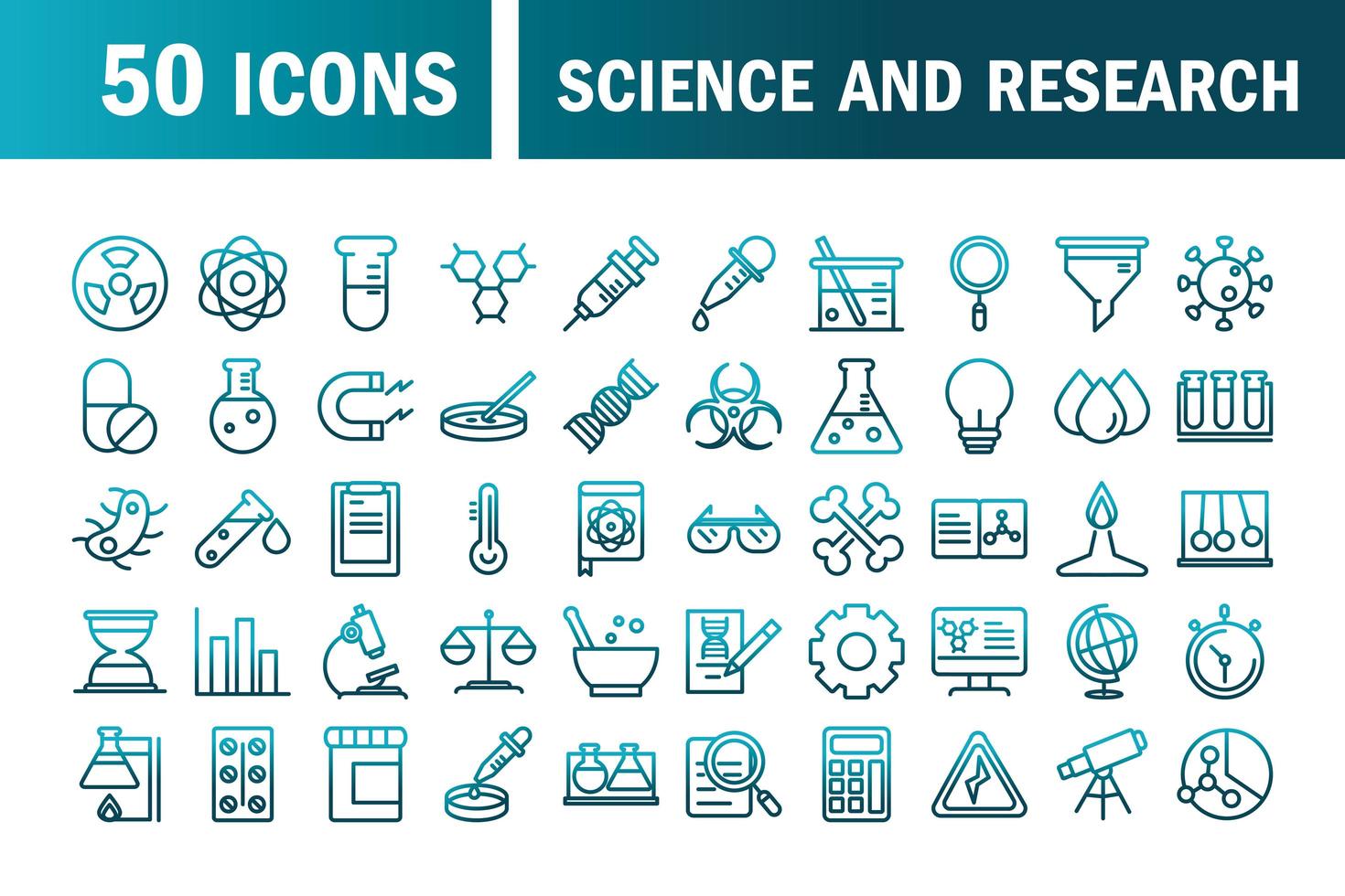Sammlung von Symbolen im Gradientenstil für Wissenschaft und Forschung vektor