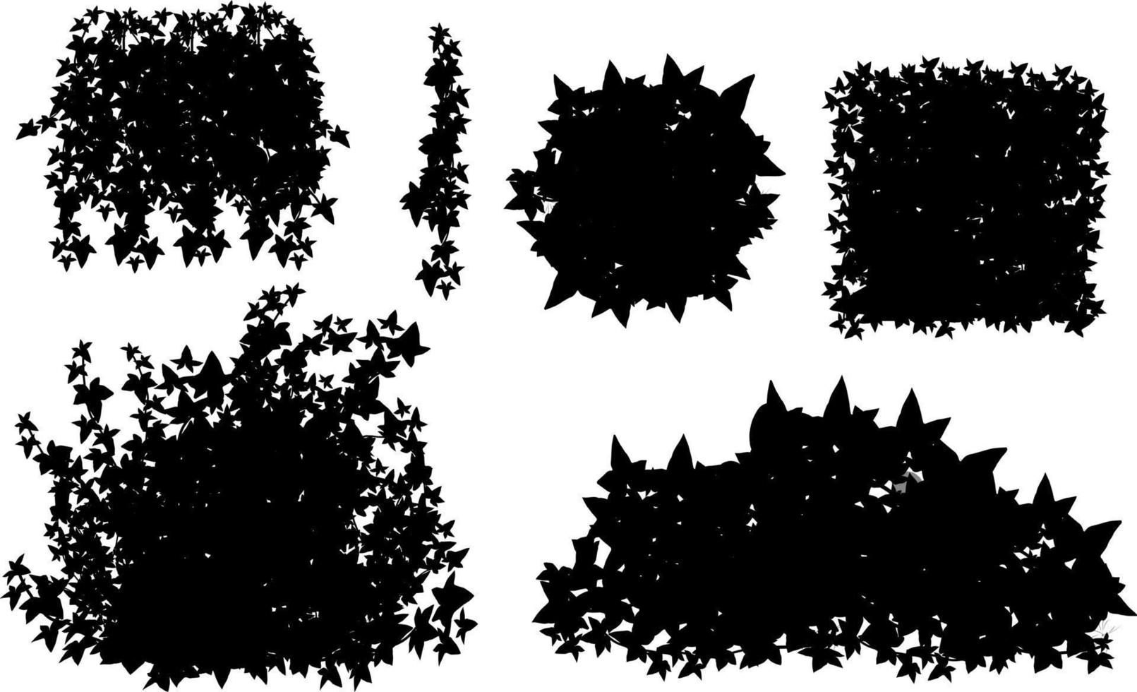 uppsättning av dekorativ svart växt i de form av en häck.realistisk trädgård buske, säsong- buske, buxbom, träd krona buske lövverk. vektor