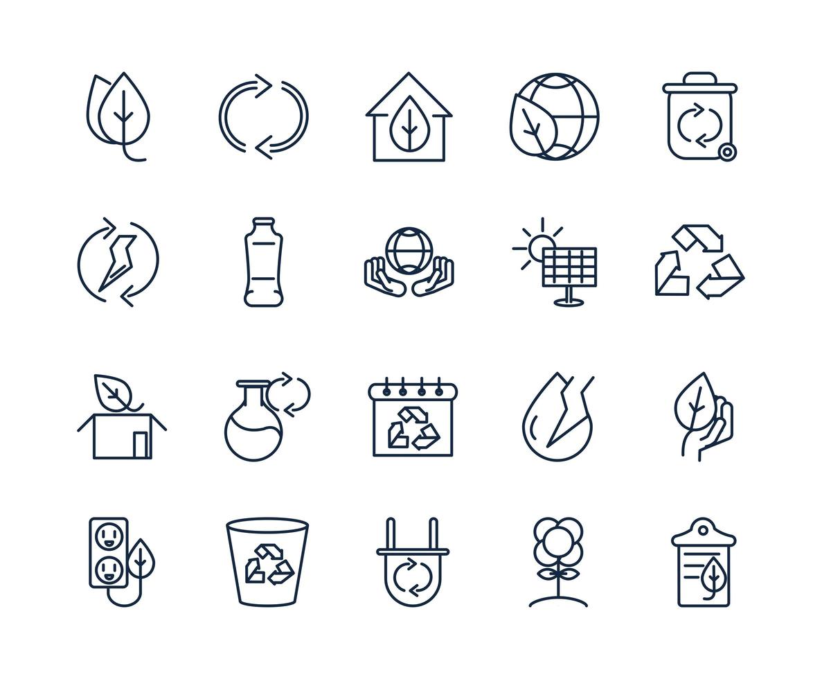 Ökologie und Umwelt Line-Art Icon Pack vektor