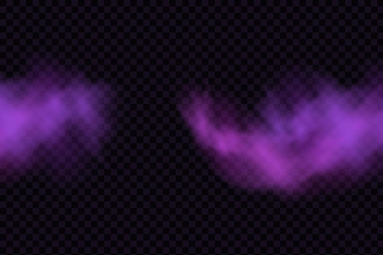realistischer gruseliger mystischer nebel in der nacht halloween. violettes Giftgas, Staub- und Raucheffekt. vektor