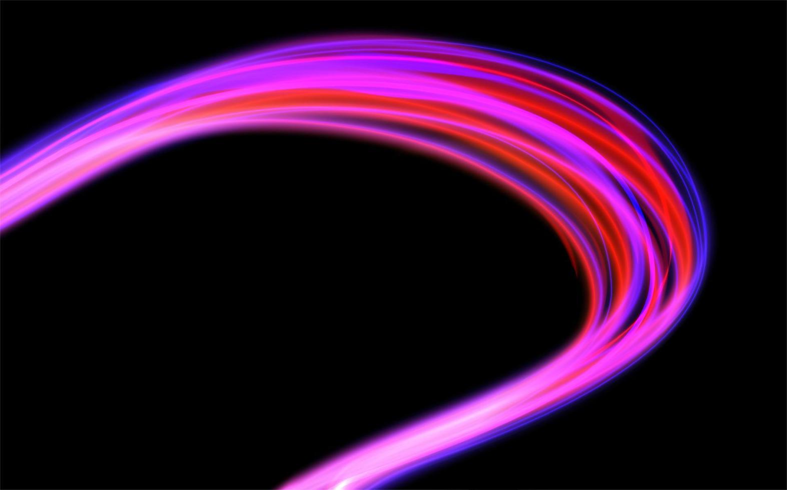 lysande neon form i de form av en Vinka eller en sväng i de väg.slät böjd rader med en magisk ljus effekt.hög hastighet på bil natt stigar. vektor
