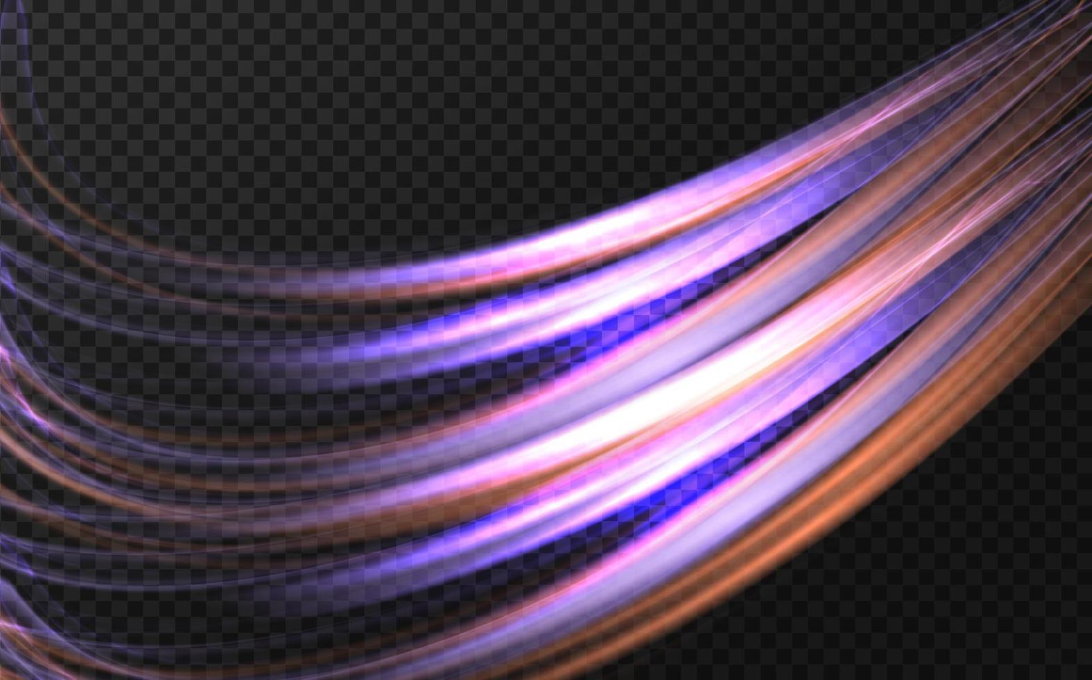 leuchtende Neonform in Form einer Welle oder einer Kurve auf der Straße. glatte geschwungene Linien mit magischem Lichteffekt. hohe Geschwindigkeit auf Auto-Nachtwegen. vektor