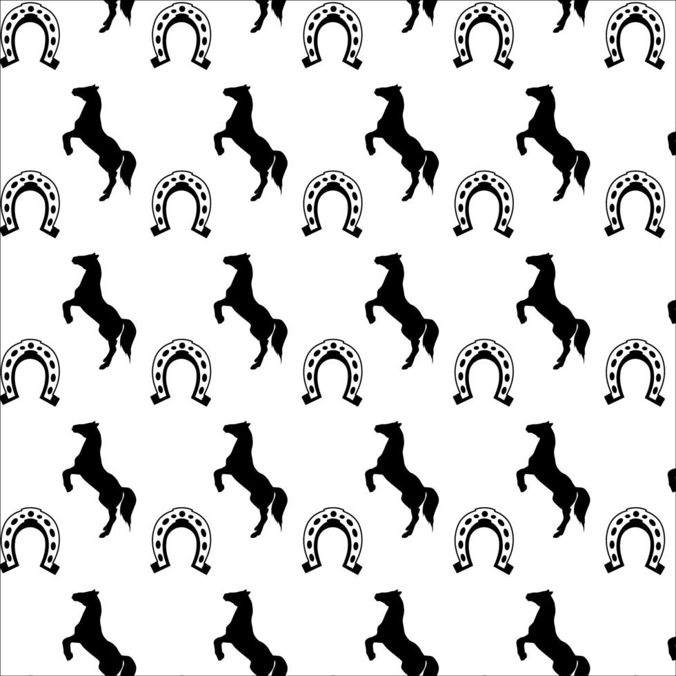Nahtloses Musterdesign Hufeisen- und Pferdesilhouettenillustrationen vektor