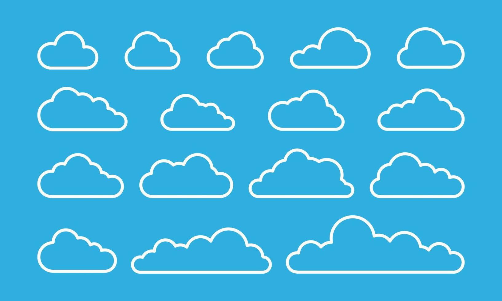 Sammlung von Wolkenlinien auf blauem Hintergrund vektor