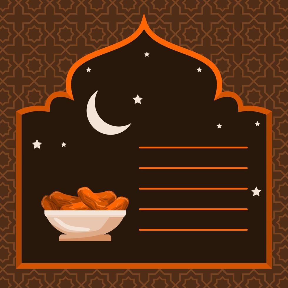 redigerbar fyrkant iftar fest affisch vektor mall med illustration av datum handflatan frukt i en skål för islamic tema syften på ramadan och eid eller hijri ny år design