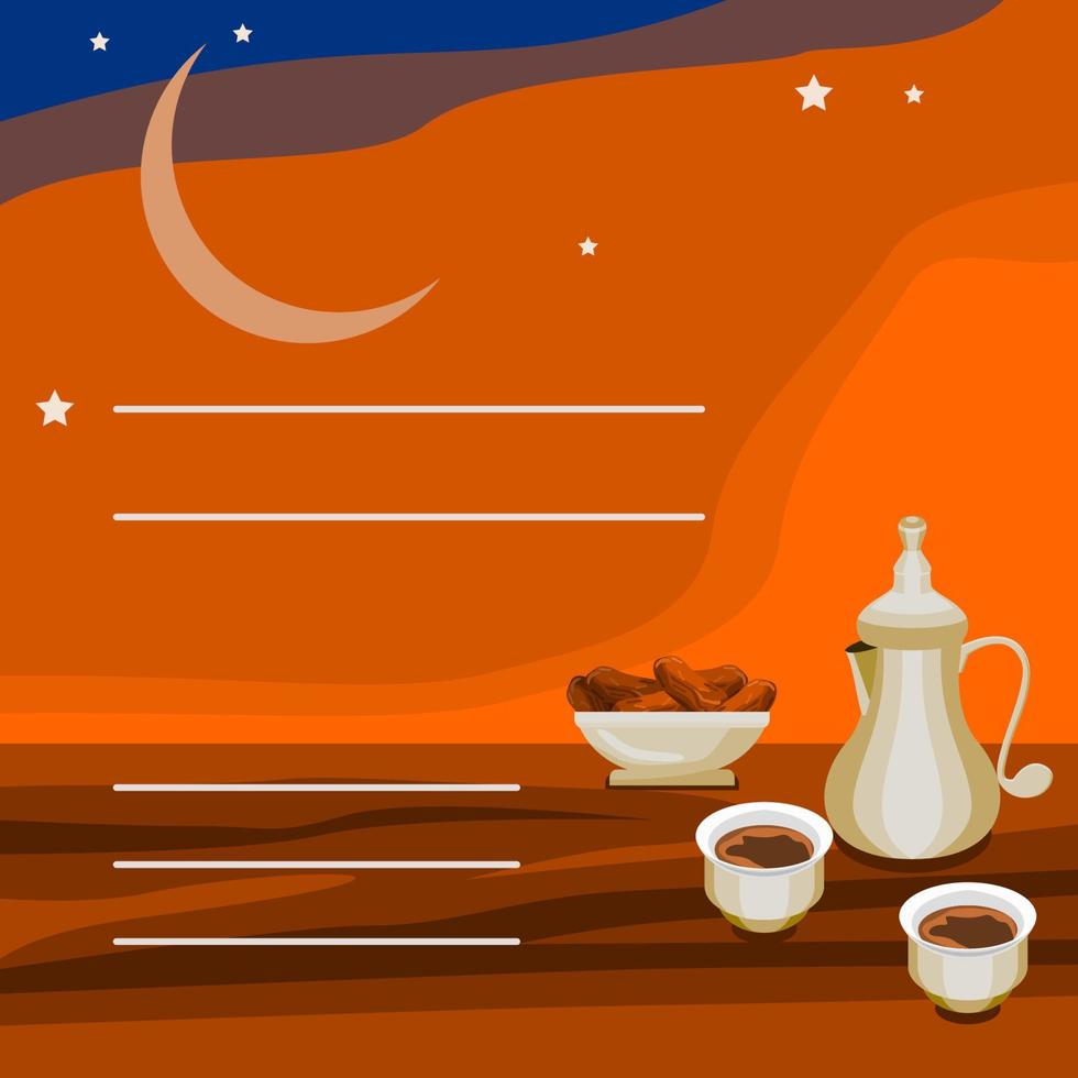 editierbare quadratische Iftar-Party-Einladungsvektorvorlage mit Illustration von Dattelpalmenfrüchten und arabischem Kaffee für islamische Themenzwecke auf Ramadan und Eid oder Hijri-Neujahrsdesign vektor