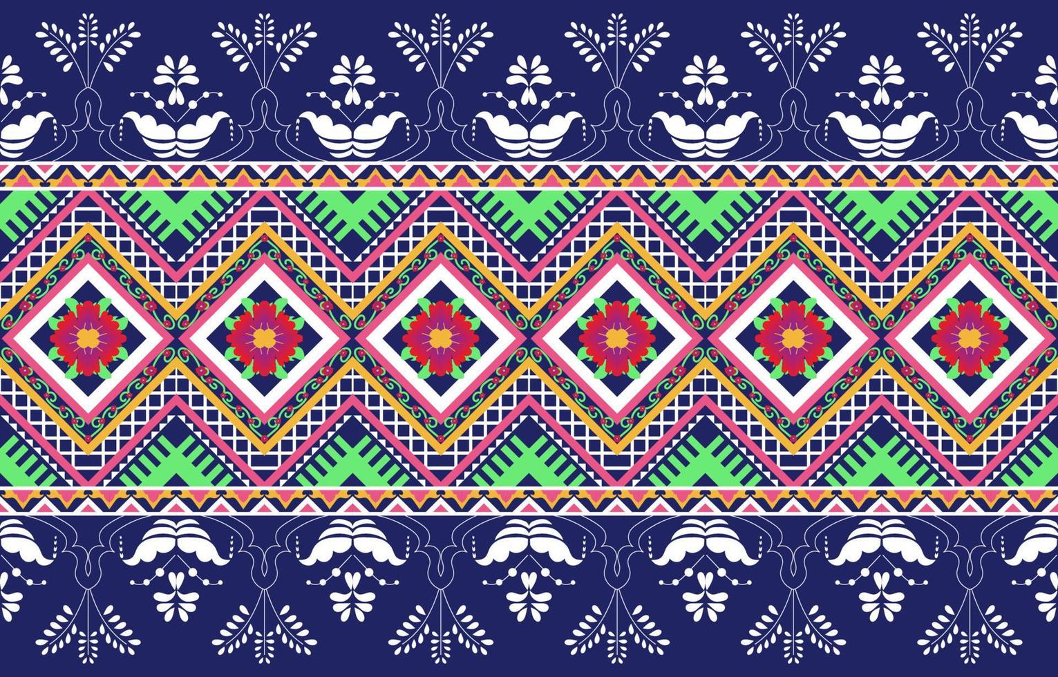 Dreieck geometrisches und Blumenornament Muster bunt, ethnischer Stammes-Texturstil, Design zum Bedrucken von Produkten, Hintergrund, Schal, Kleidung, Verpackung, Stoff, Vektorillustration. vektor