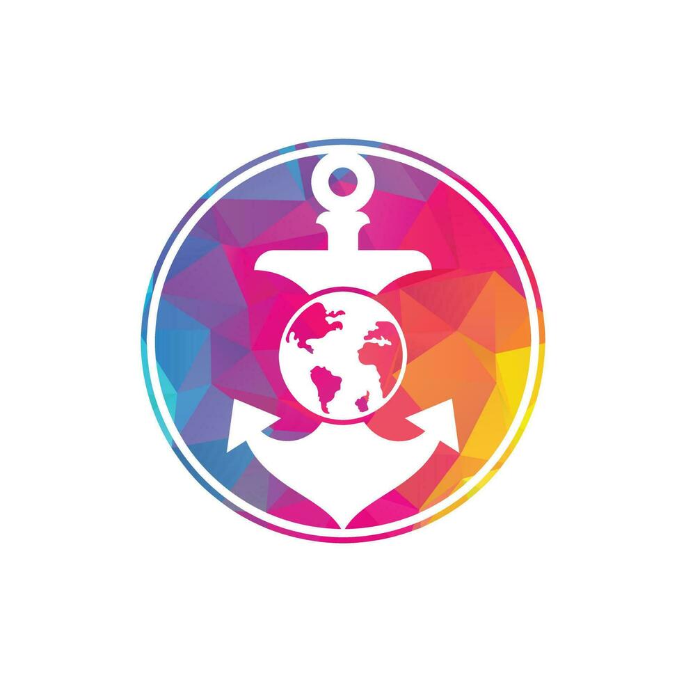 Anker-Globus-Logo-Vorlage. Kombination aus Anker- und Planetenlogo. Meeres- und Weltsymbol oder -ikone. vektor