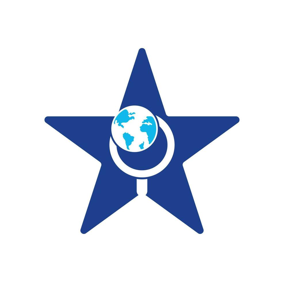 Globus Suche Sternform Konzept Logo Vektor Icon. Welt- und Lupen-Logo-Kombination. Einzigartige Entwurfsvorlage für Globus- und Suchlogos.