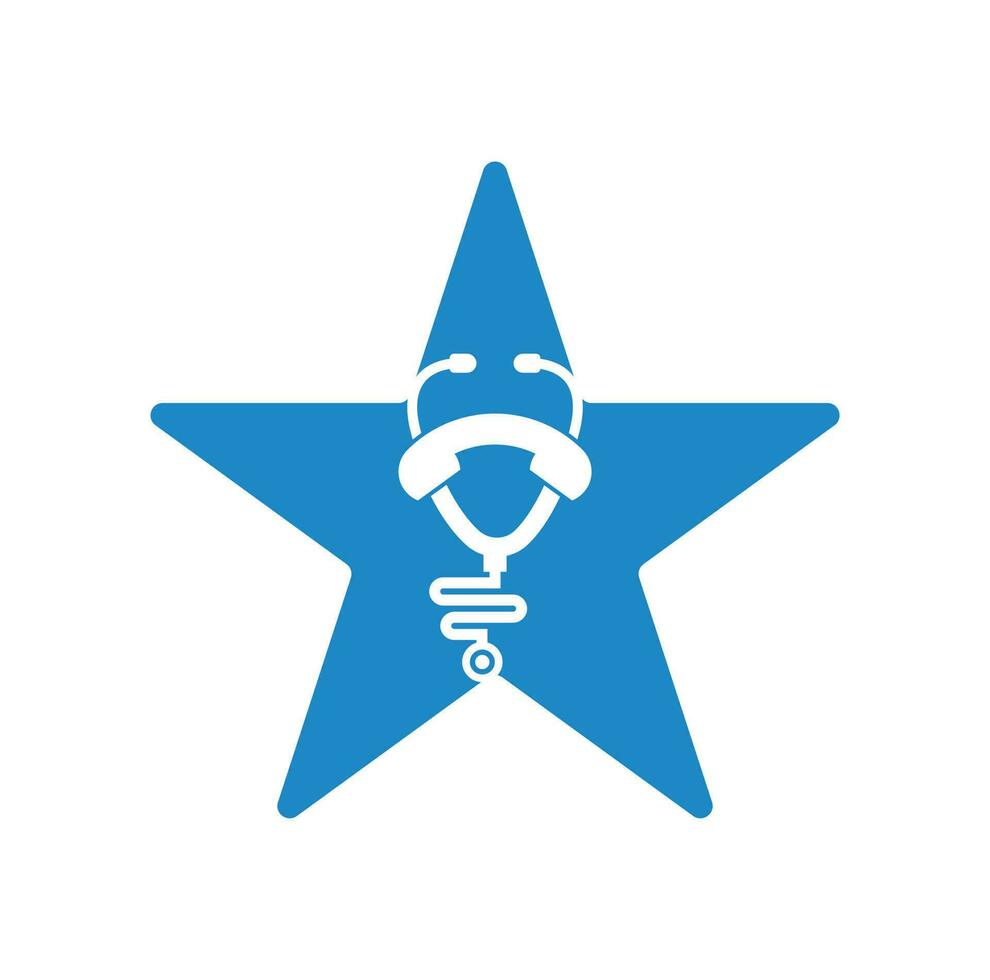 Stethoskop Anruf Sternform Konzept Logo Design Symbol Vektor. Arzt-Logo anrufen. vektor