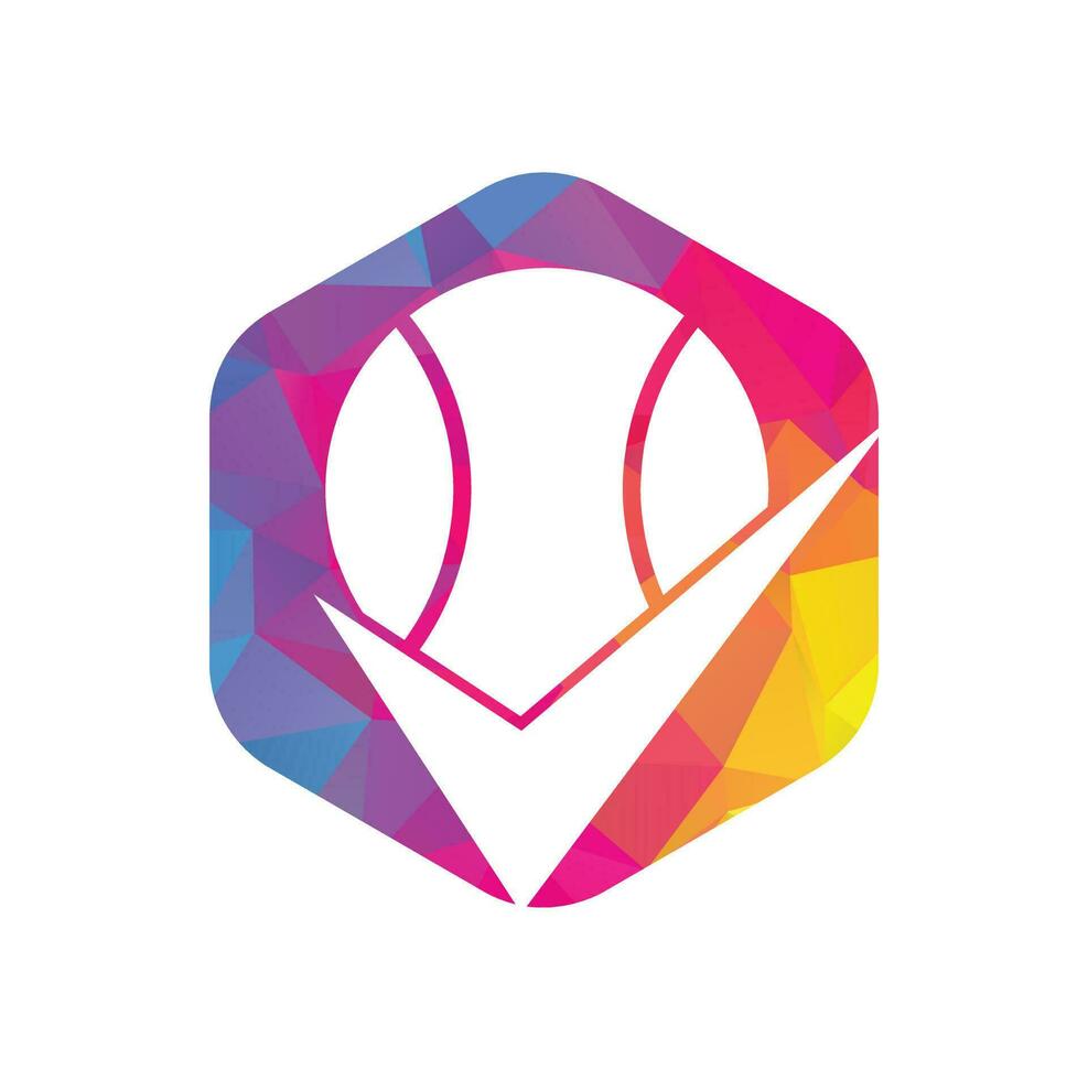 Überprüfen Sie das Design des Tennis-Vektor-Logos. Tennisball und Häkchen-Symbol-Logo. vektor