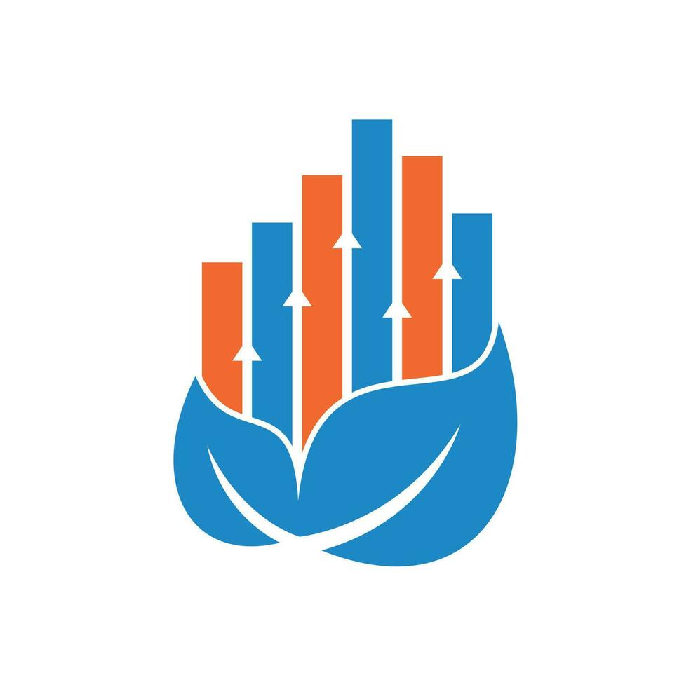 Finanzblatt-Logo-Vorlage. Logo-Symbolvektor für Naturstatistiken. investitionsgeschäft mit steigendem balken- und blattlogokonzept vektor
