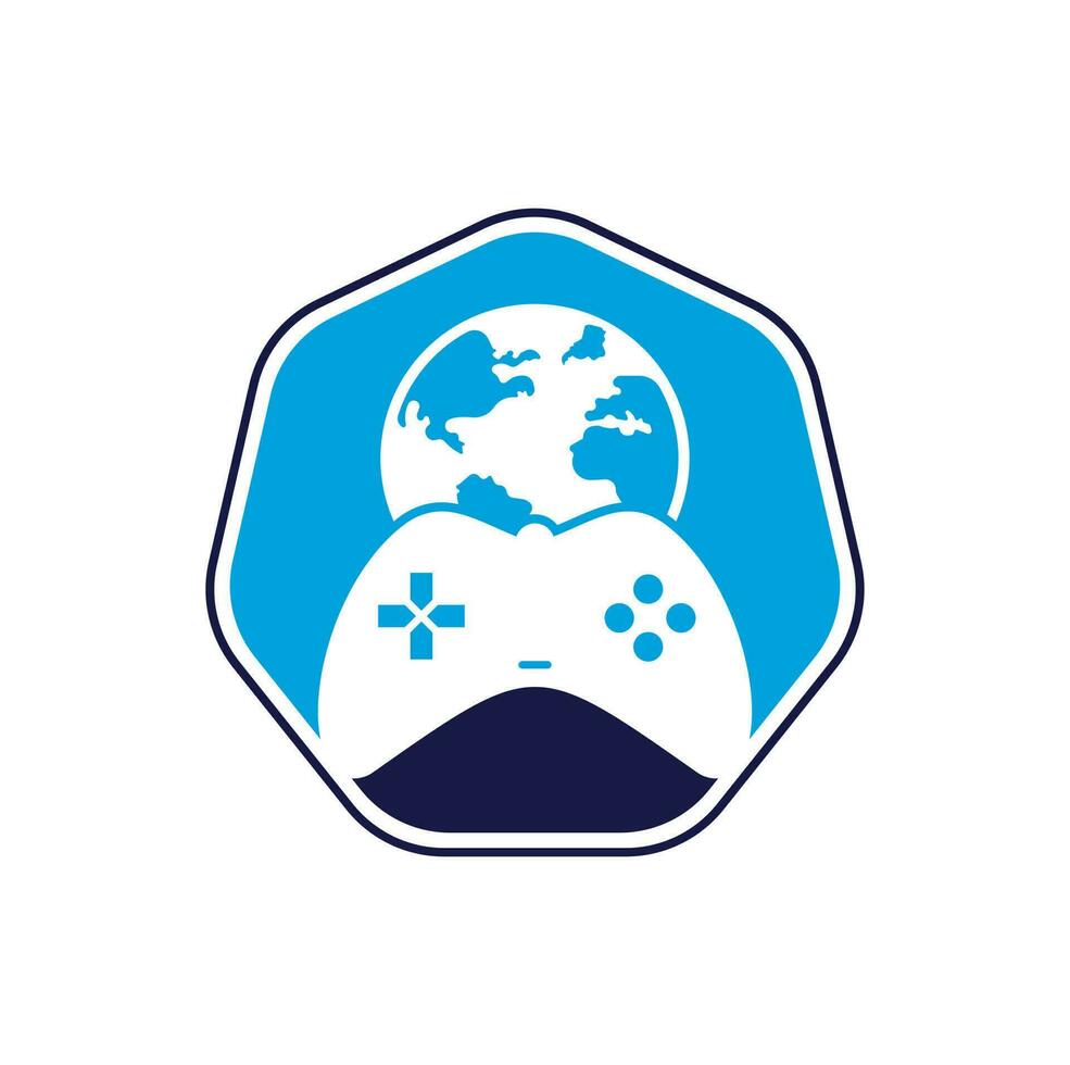 Spiel-Globus-Logo-Icon-Design. Online-Gamer-World-Logo. Globus und Gamestick-Symbol vektor