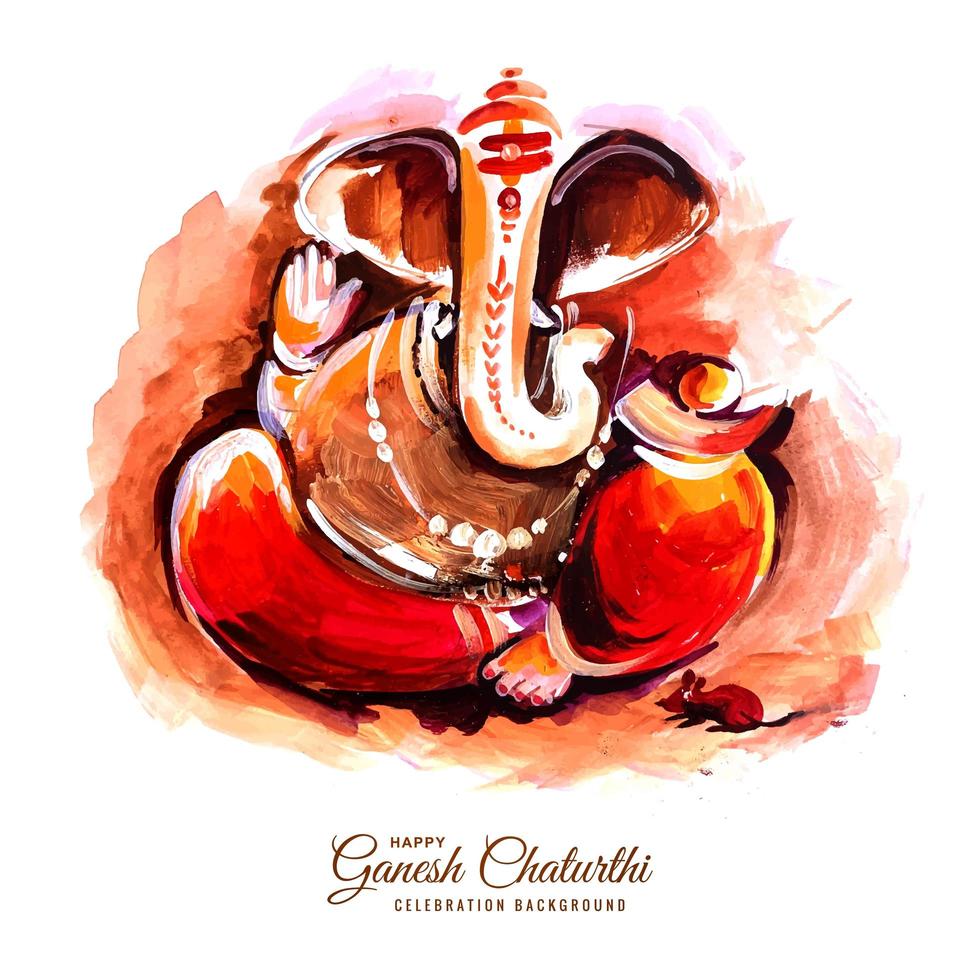 utsav ganesh chaturthi festival röd akvarell kort bakgrund vektor