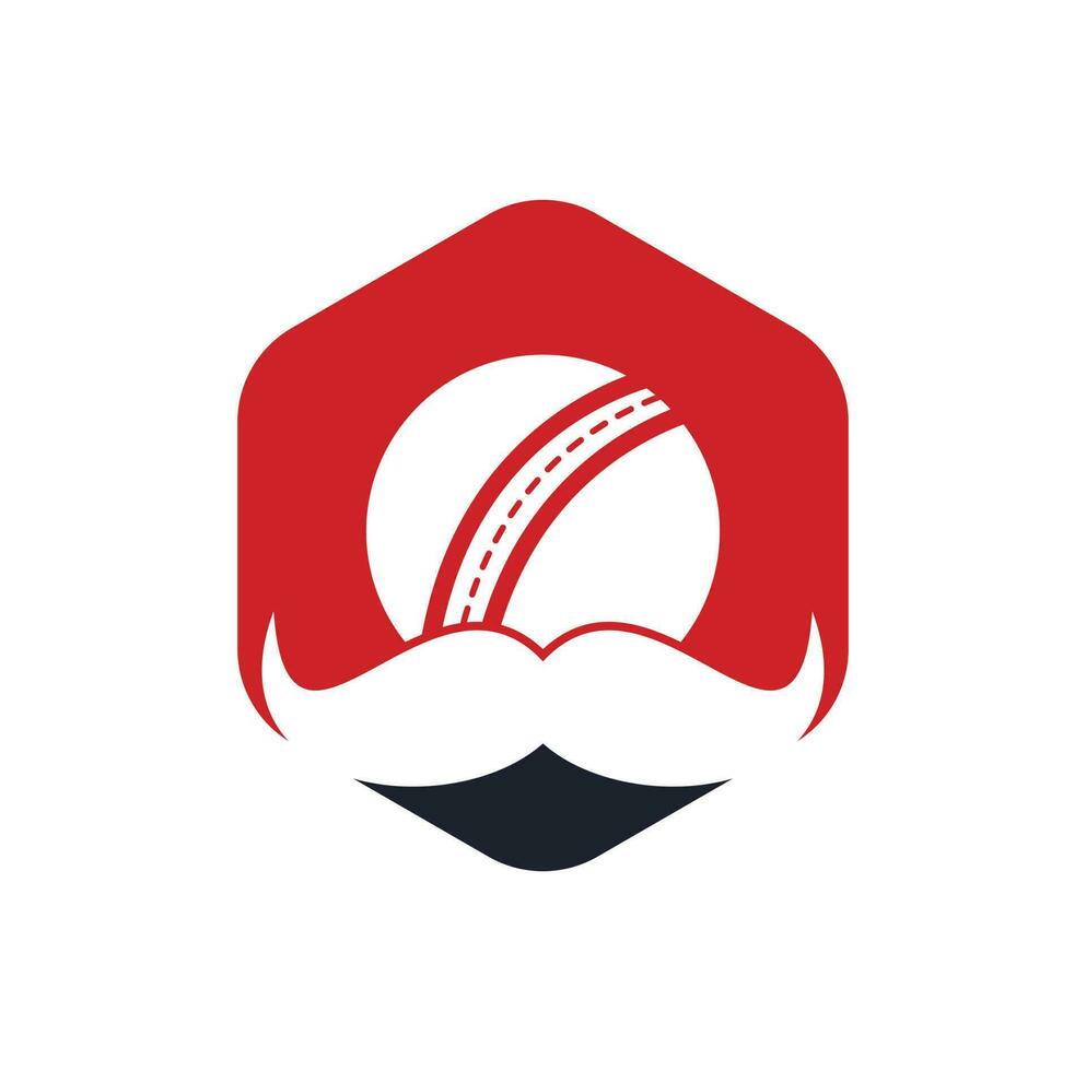 starkes Cricket-Vektor-Logo-Design. Schnurrbart und Cricket-Ball-Vektor-Icon-Design. vektor