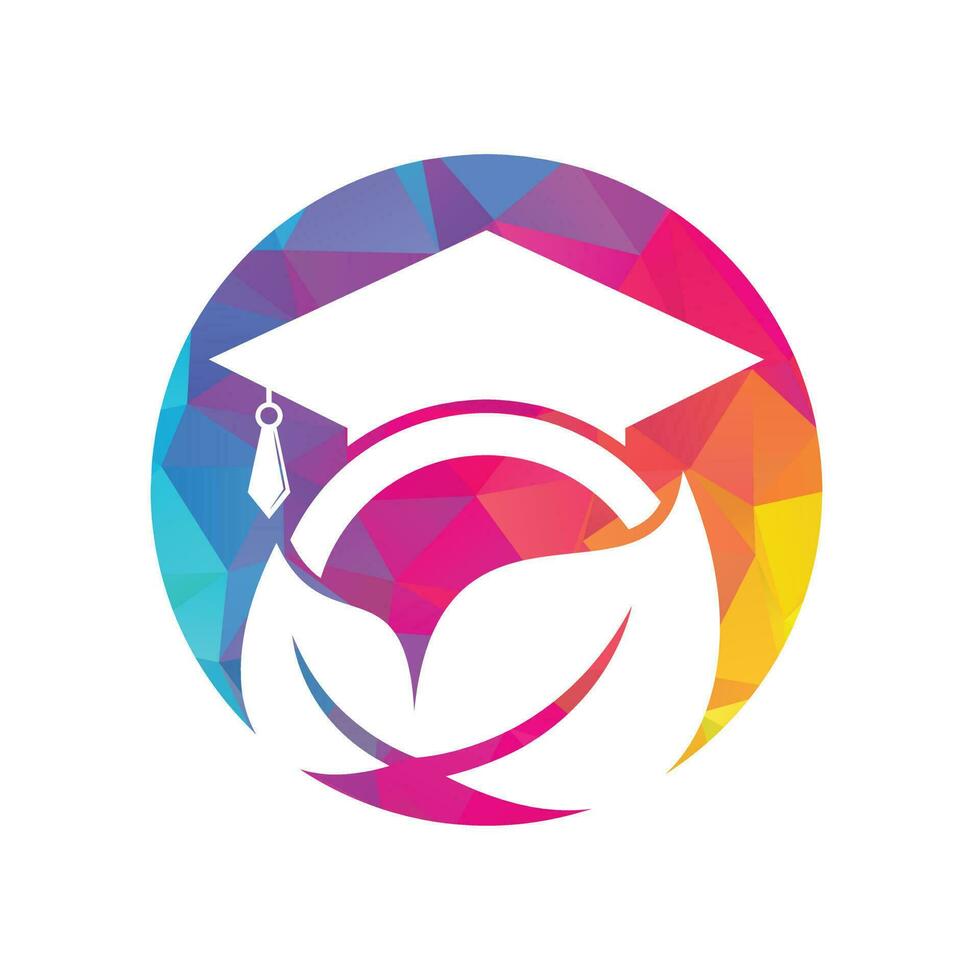 Vektor-Logo-Vorlage für Naturstudenten. Blatt mit Graduierung Hut Logo Vorlage Vektor Icon Design.
