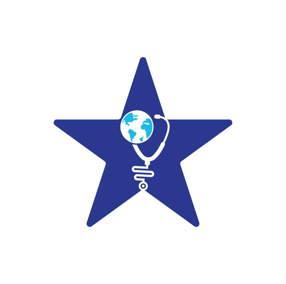 stetoskop klot stjärna form begrepp logotyp design vektor. värld medicinsk logotyp mall design. vektor