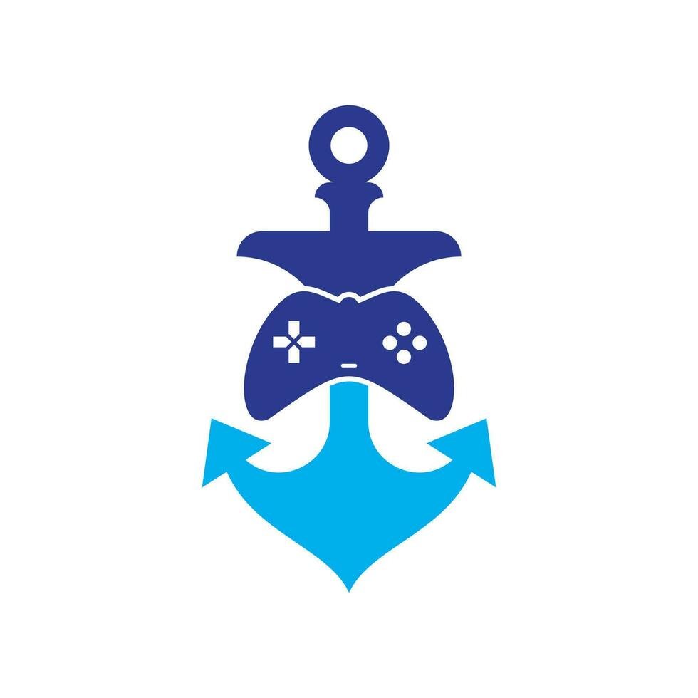 Gamecontroller und Anker-Logo-Vorlage. Joystick und Ankerlogo. Joystick und Ankersymbol. vektor