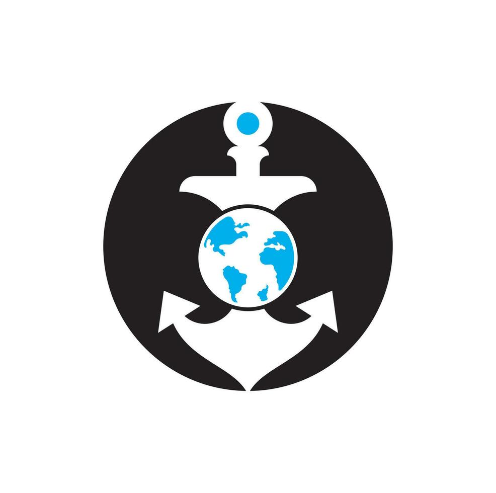 Anker-Globus-Logo-Vorlage. Kombination aus Anker- und Planetenlogo. Meeres- und Weltsymbol oder -ikone. vektor