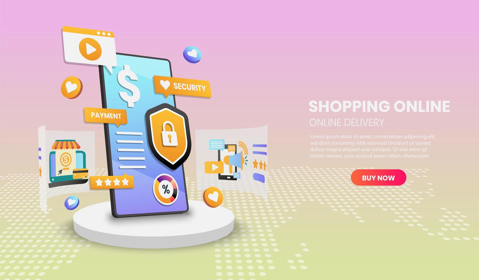 mobil marknadsföring och säker online-shoppingdesign vektor