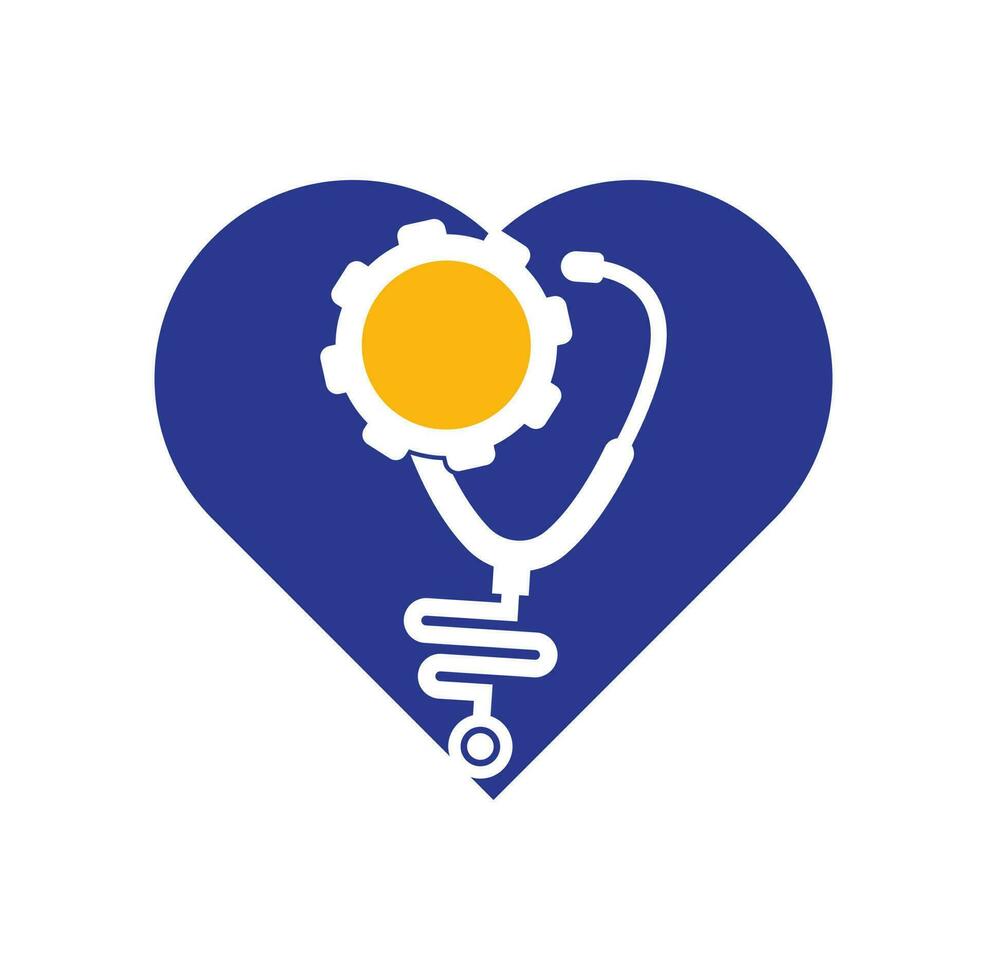 Ausrüstung medizinische Herzform Konzept Logo Vorlage Design Vektor. Symbolvektor für den Zahnradmechanismus des Stethoskops. vektor
