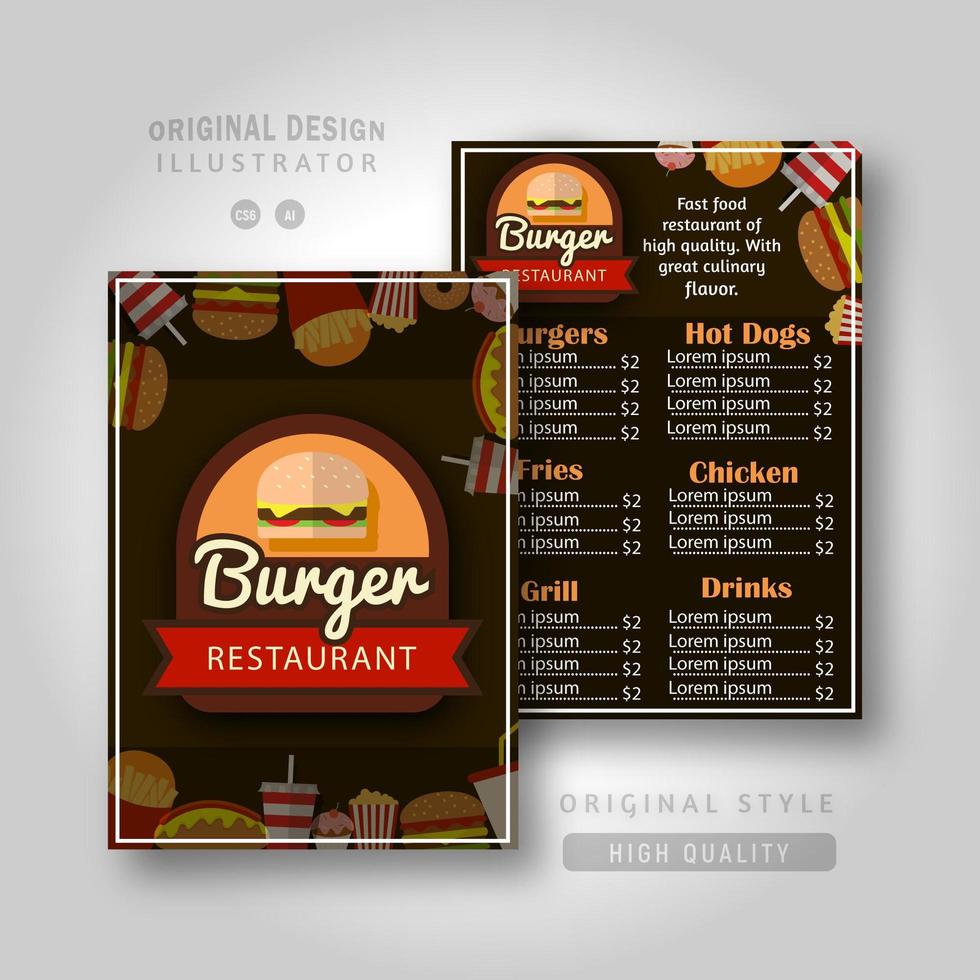 Burger Restaurant Menüvorlage vektor