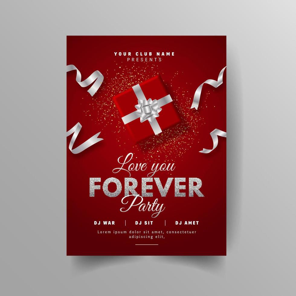 röd kärlek fest flygblad med presentförpackning vektor