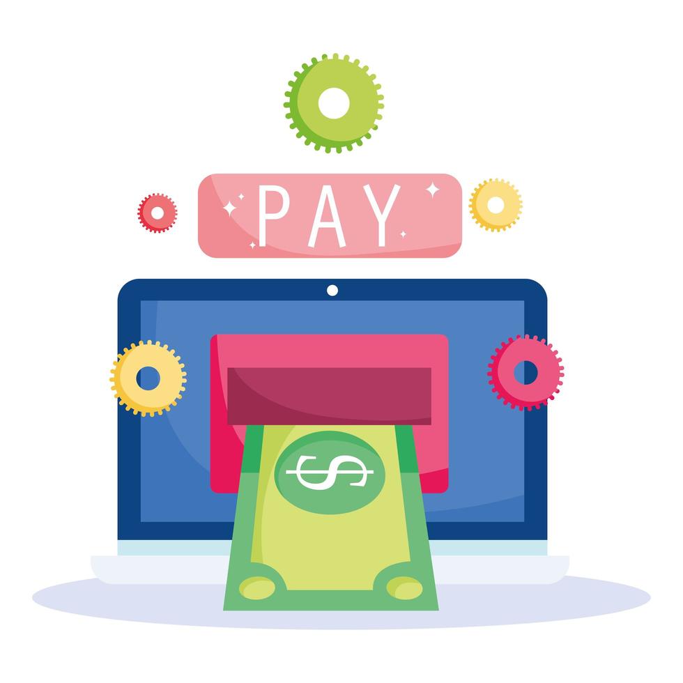 online betalning och pengar uttag via surfplatta vektor