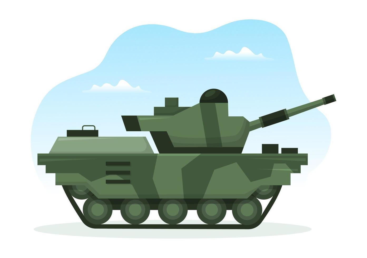 militär armén tvinga mall hand dragen söt tecknad serie platt illustration med soldat, vapen, tank eller skyddande tung Utrustning vektor