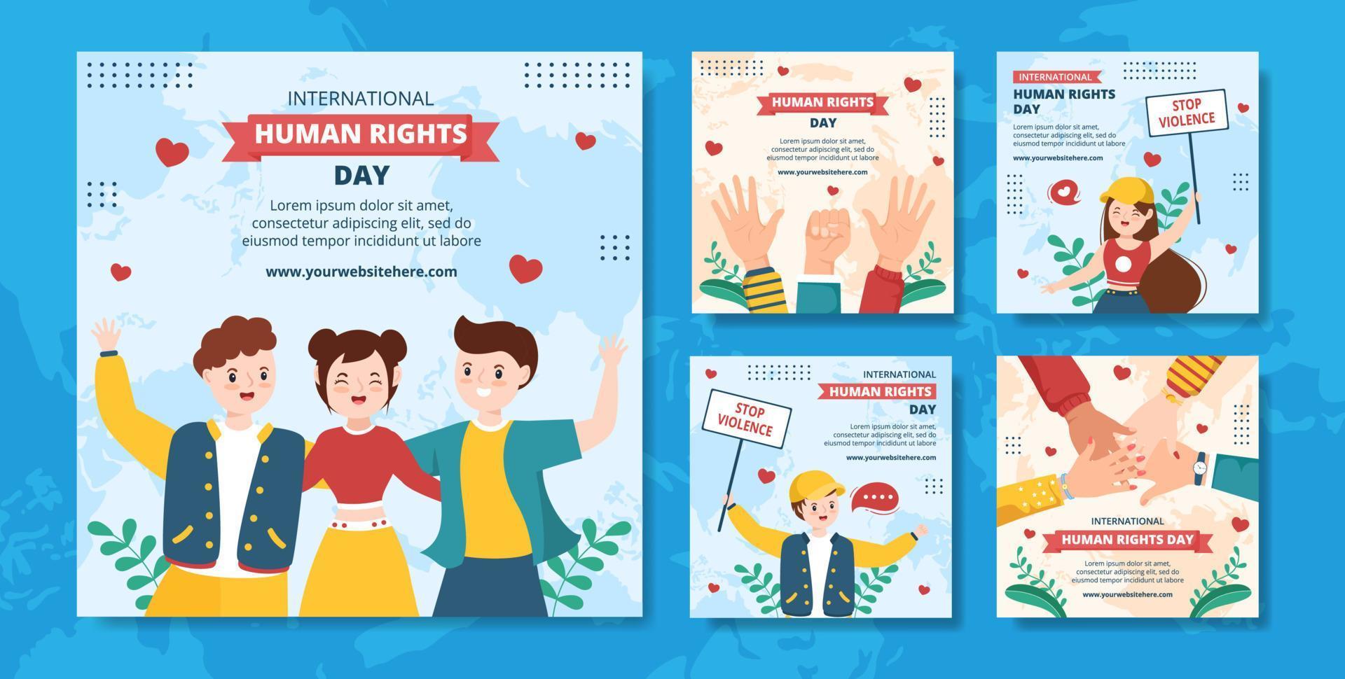 internationell mänsklig rättigheter dag social media posta mall hand dragen tecknad serie platt illustration vektor