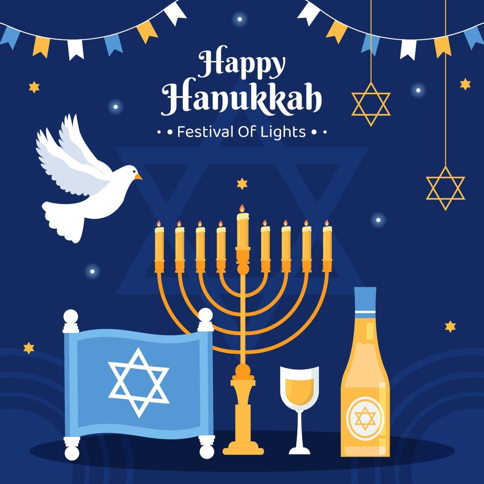 glückliche hanukkah jüdische feiertagshintergrundschablone hand gezeichnete flache illustration der karikatur vektor