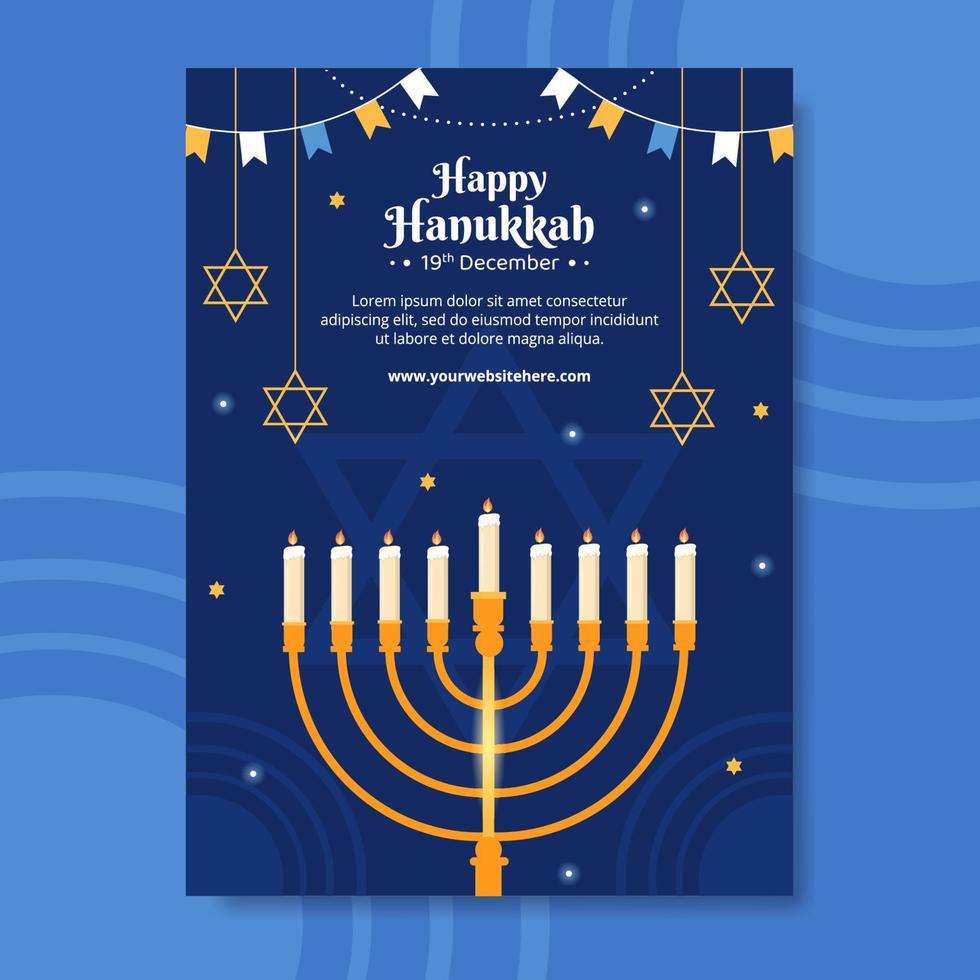 Lycklig hanukkah jewish Semester affisch mall hand dragen tecknad serie platt illustration vektor