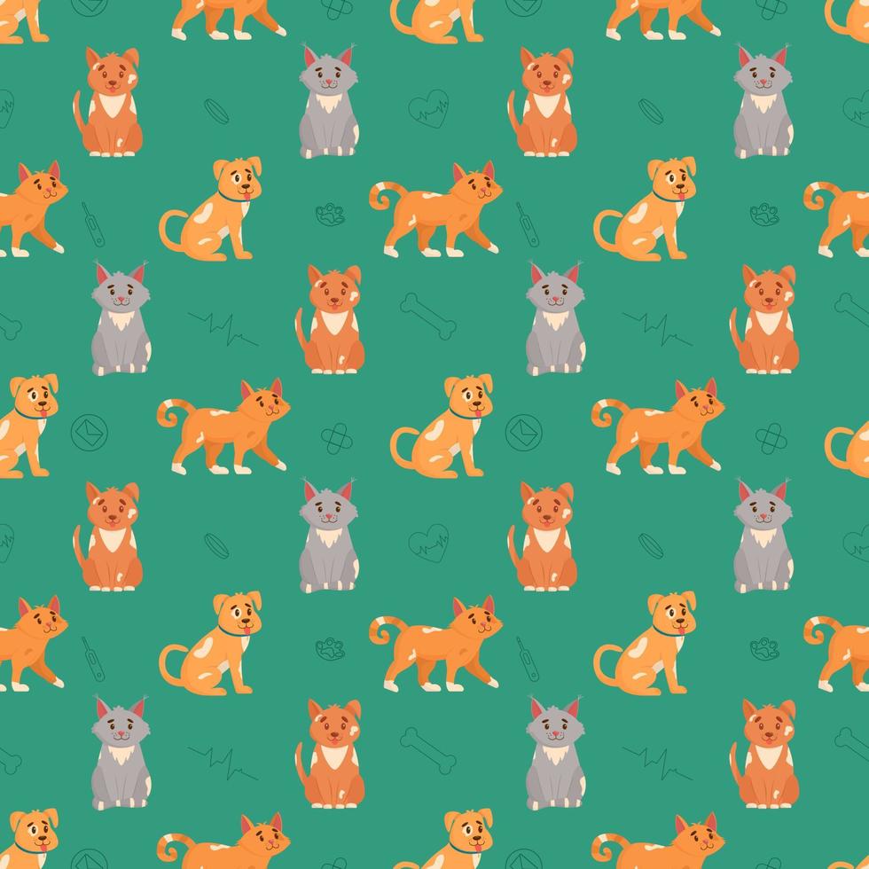 hundar och katter sömlös mönster. platt vektor illustration